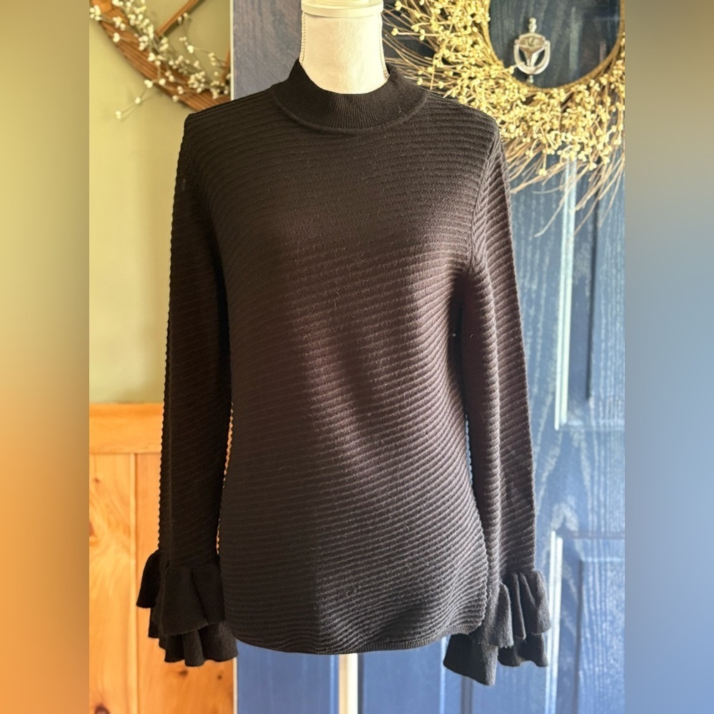 Karl Lagerfeld Black Ribbed Sweater w/ Decretive Sleeves size Small